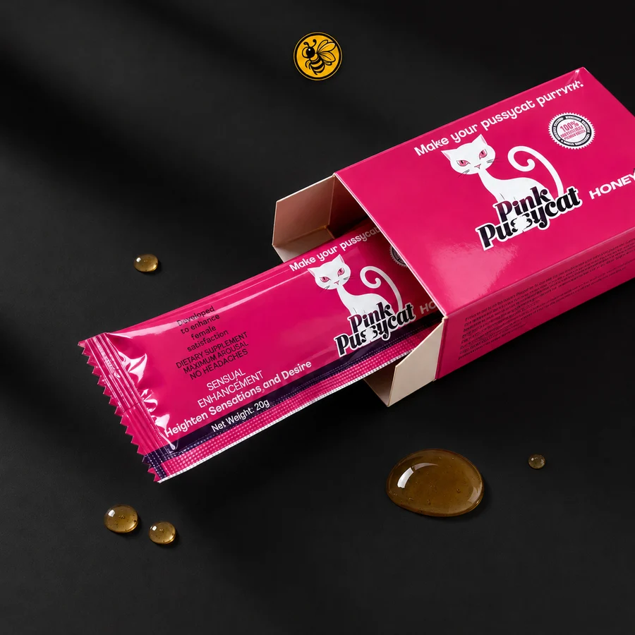 Pink Pussycat Honey Miel Natural para Mujer con Polen de Abeja, Ginseng y Gelatina Natural 20g