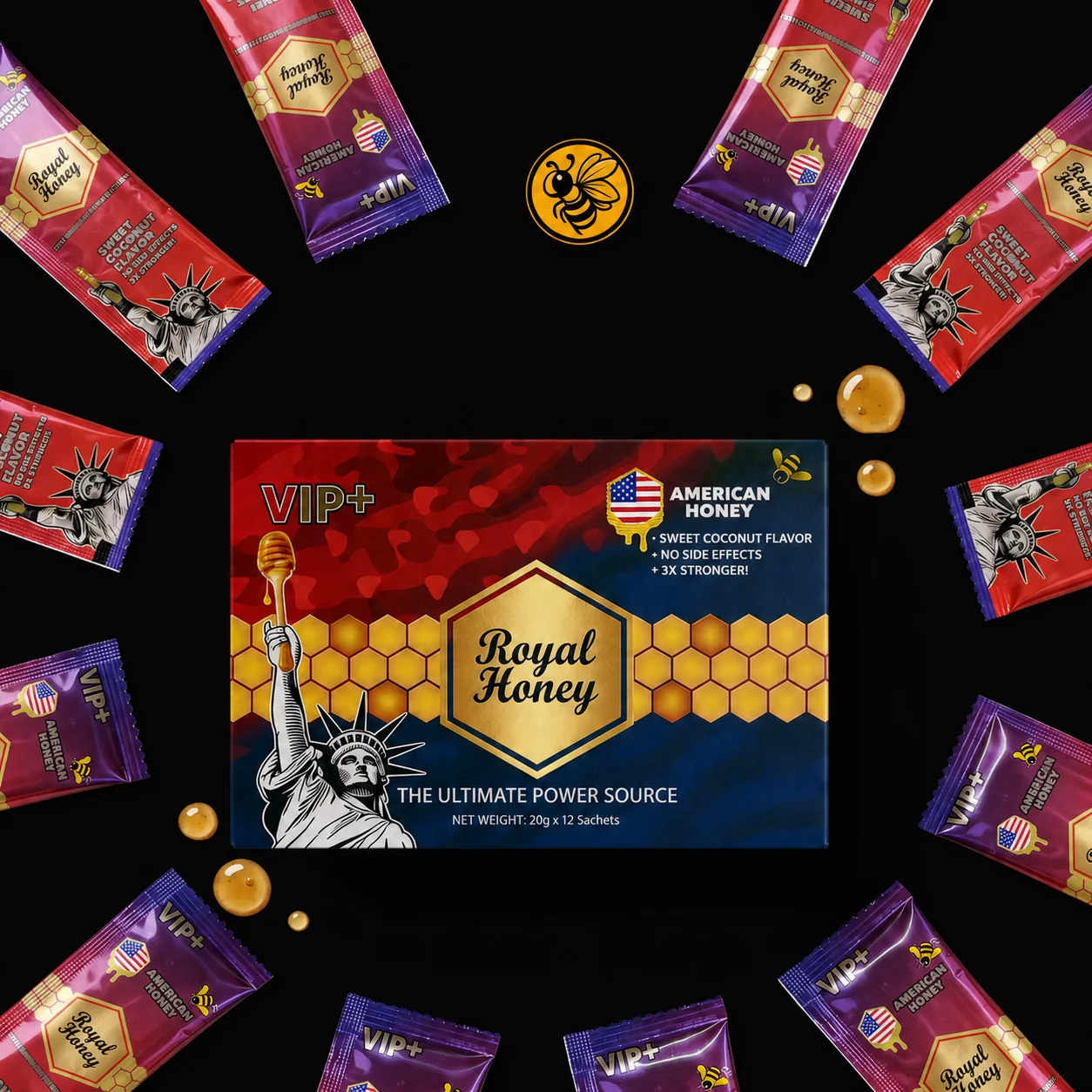 Miel American Honey VIP+ Sweet Coconut Flavor 3X Stronger Royal Honey 20g