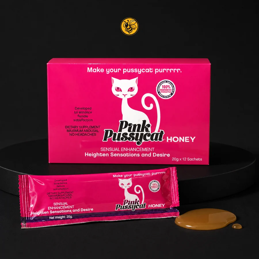 Pink Pussycat Honey Miel Natural para Mujer con Polen de Abeja, Ginseng y Gelatina Natural 20g