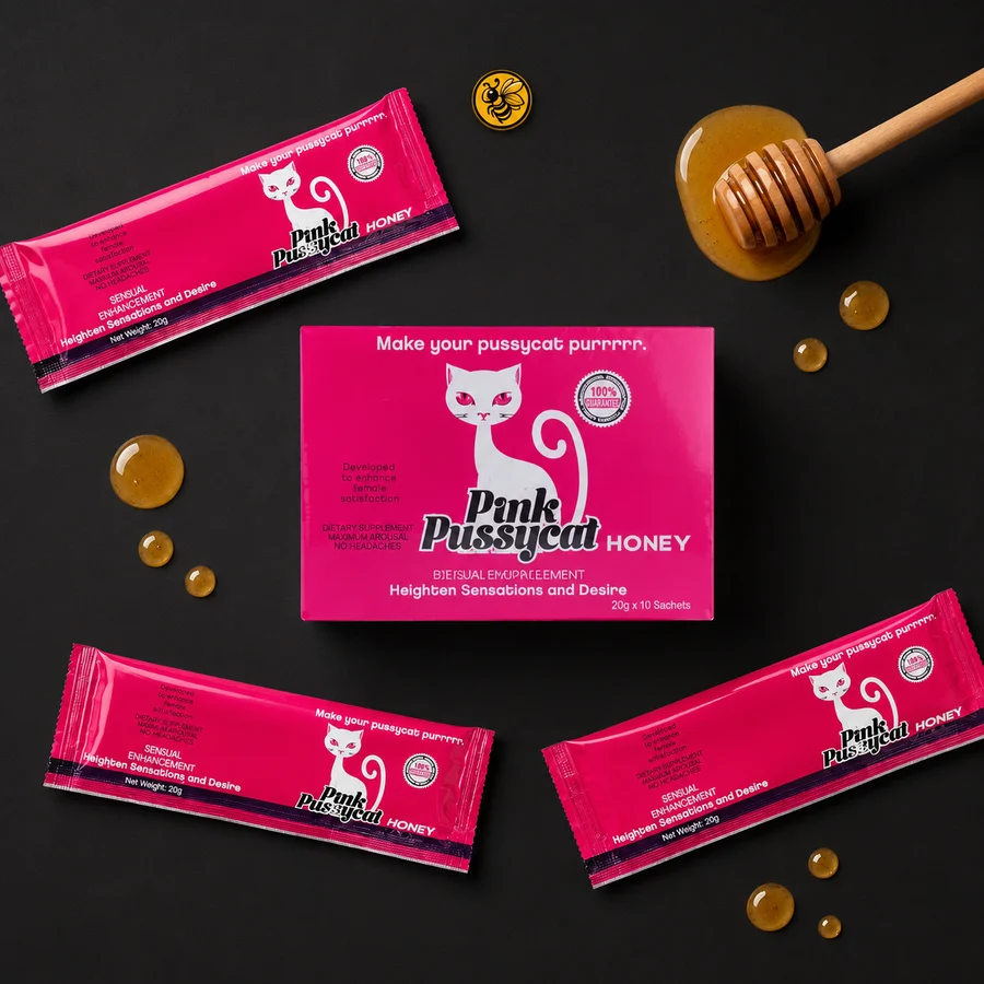 Pink Pussycat Honey Miel Natural para Mujer con Polen de Abeja, Ginseng y Gelatina Natural 20g